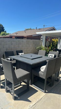 Outdoor Patio Dining Set with Fire Pit Table