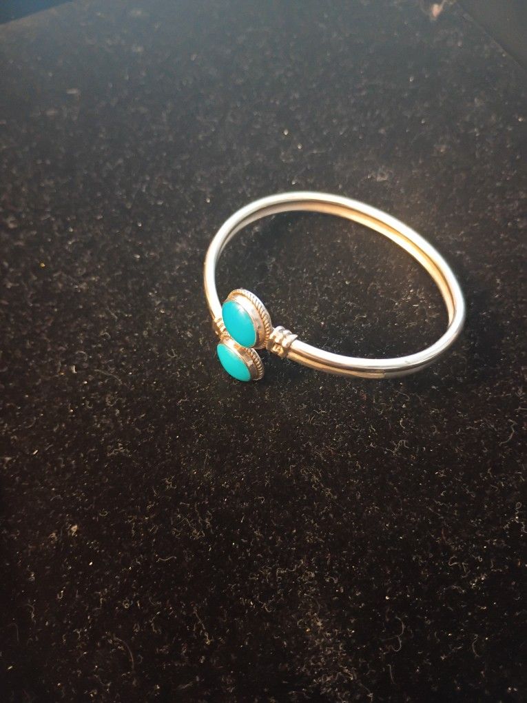 Vintage Turquoise 925 Sterling Silver Cuff Bracelet