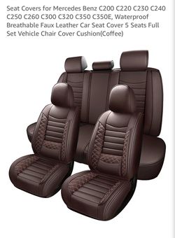 Seat Covers for Mercedes Benz C200 C220 C230 C240 C250 C260 C300 C320 C350 C350E, Waterproof Breathable Faux Leather Car Seat Cover 5 Seats Full Set V