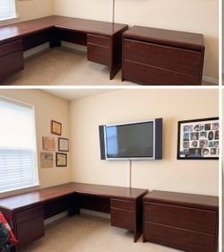 L-Shaped Desk with 2-Drawer Filing Cabinet