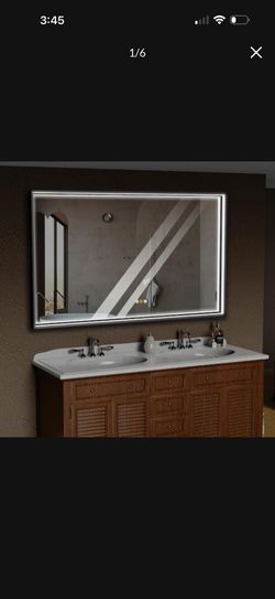 Tutu 60 in. W x 36 in. H Big Rectangular Aluminum Alloy Framed Dimmable and Anti-Fog LED Wall Bathroom Vanity Mirror in Black