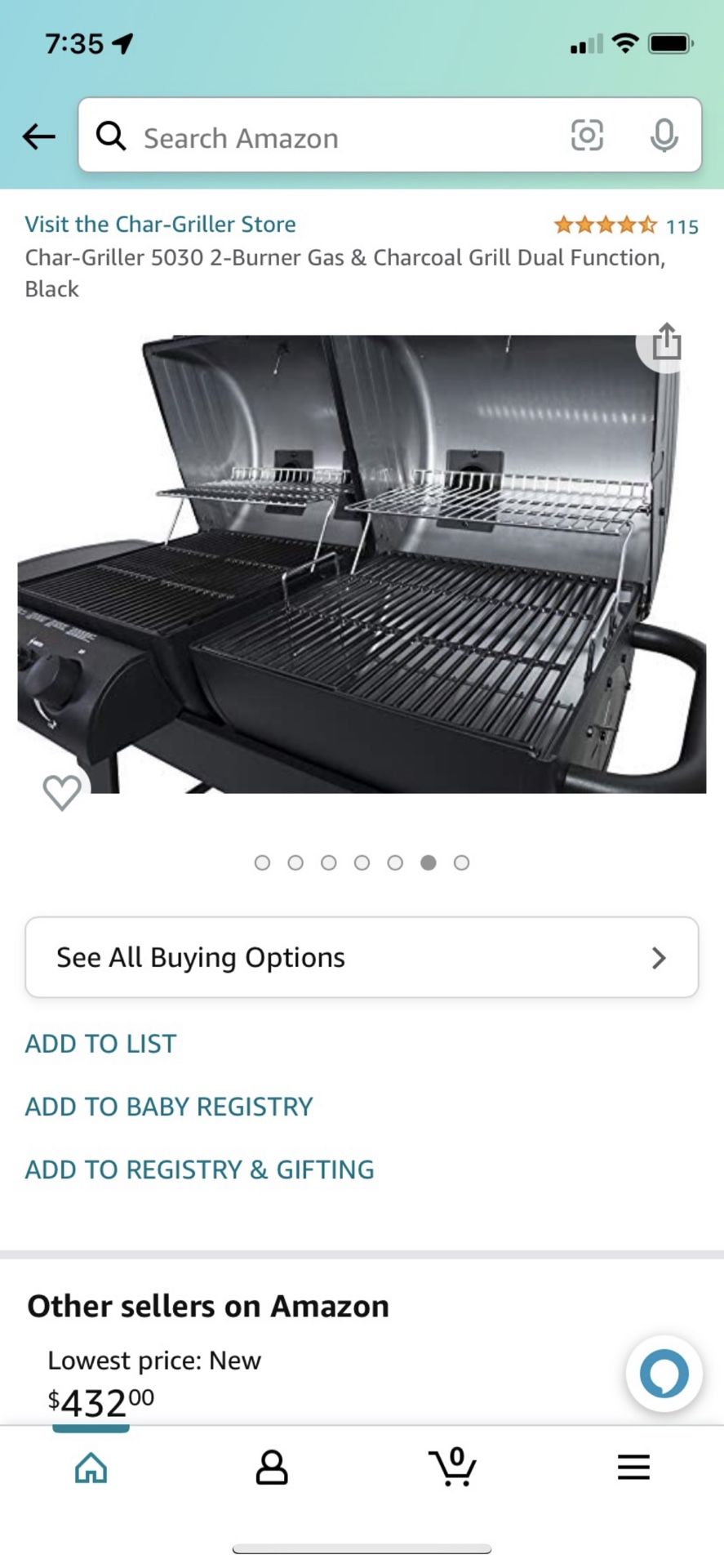 Chargriller E5030 Dual Function 2burner Gas Charcoal Grill Black