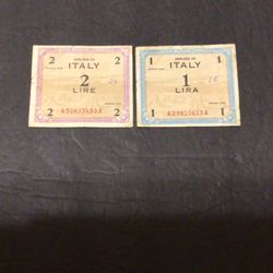 (2) WW2 Era Italian Lire Paper Money