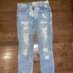 Custom distressed denim & pearl Jeans 
