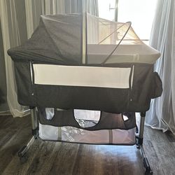 Portable baby bassinet with canopy.