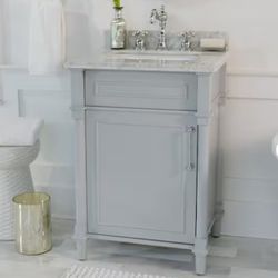  Dove Gray Bath Vanity With CarraraTop