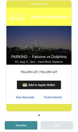Parking Pass 8/11/23 Dolphins Vs Falcons