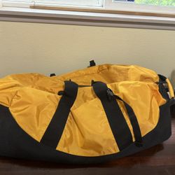 LL BEAN Large Duffle Bag Heavy Duty Nylon Yellow & Black Sport Bag Gym Vintage