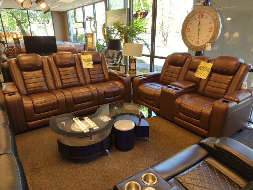 Power Reclining Sofa Loveseat Set Genuine Leather Brand New Massage Heat