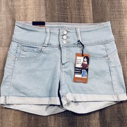 New Women’s Juniors Small Light Wash Blue Butt-Lifting Push-Up Denim Jean Shorts