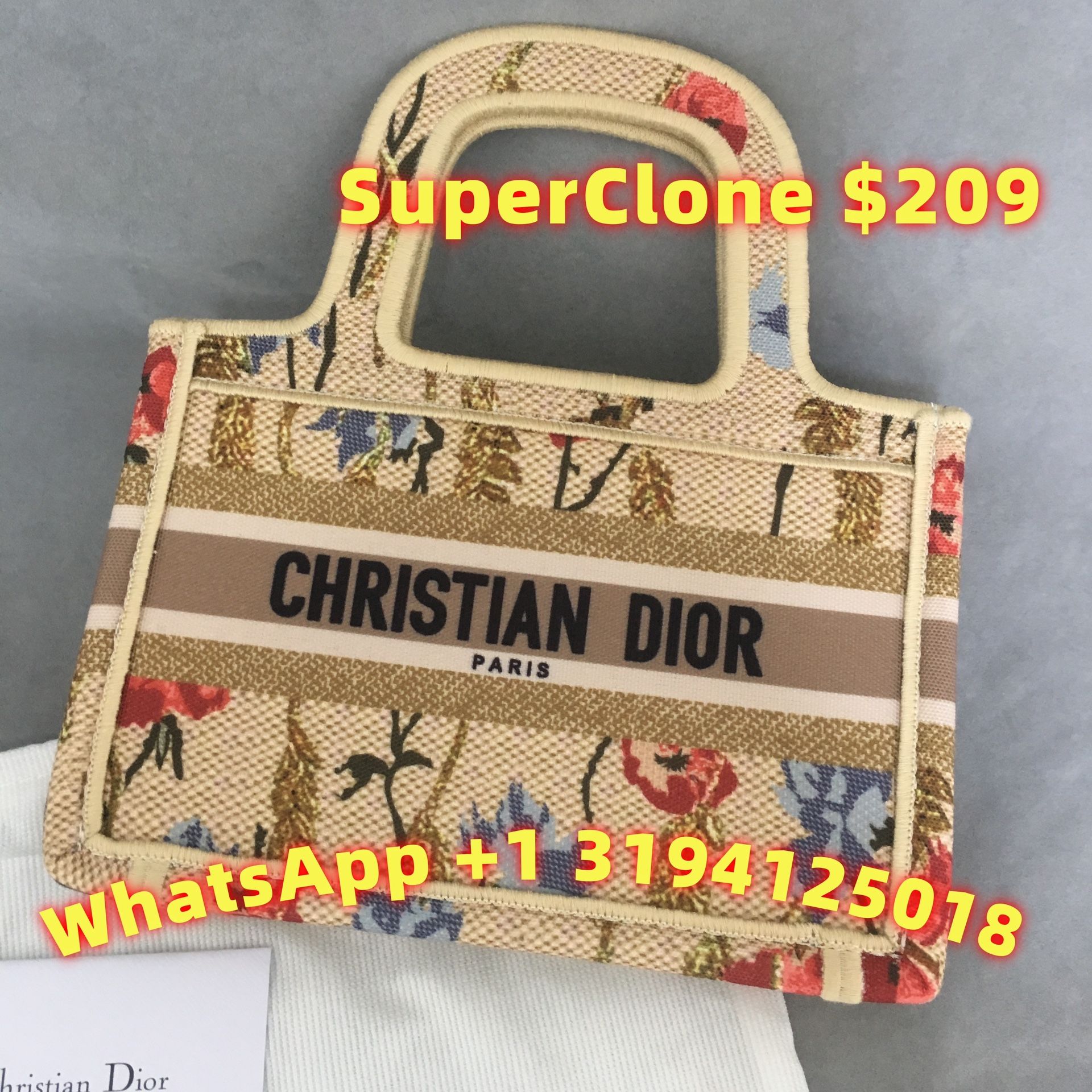 Dior Large Dior Book Tote Ecru and Blue Dior Oblique Embroidery