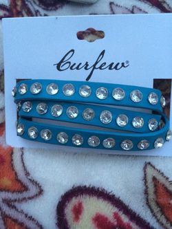 Teal leather diamond studded bracelet\necklace a\anklet ..etc