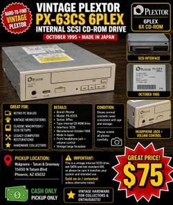 Vintage Plextor PX-63CS 6Plex Internal SCSI CD-ROM Drive – October 1995