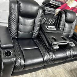 BLACK LEATHER RECLINER sofa 🖤🖤🖤 LED’s