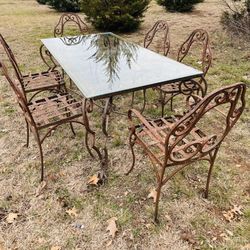 Iron Glass Table With Chairs 