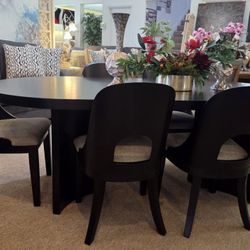 Oval Black Dining Table + 6 Side Chairs New