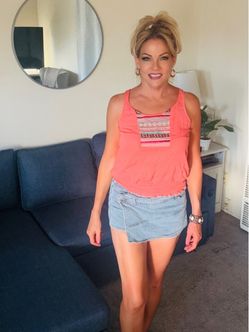 Coral Tank Top with Tribal Print Detail