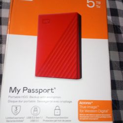 New 5TB Terrabyte Western Digital My Passport Portable Hard Drive HDD  USB 3.2 Gen 1 / USB  3.0  Harddrive