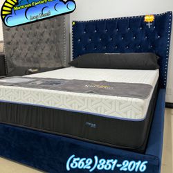 Queen Luxury Velvet Bed Frame With Mattress 