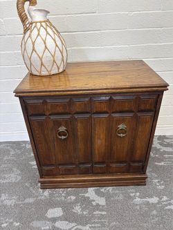 Vintage table/cabinet with great storage by “American of Martinsville” in beautiful condition