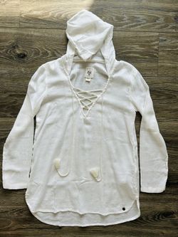 Billabong Women’s Long Sleeve White Lace Up Swim Tunic Cover-Up, Size Small