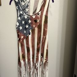 T Party Women’s Flag Theme Fringed Tank Size M