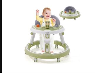 4-in-1 Baby Walker-Ride,Push,Dining Chair,Adjustable Height Activity Baby Walker with Music Play Center,Old-School(X130)