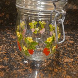 Vintage Strawberry Glass Jar