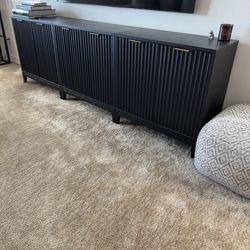 Nathan James Mid-Century Fluted Storage Cabinet Credenza Black Oak (Set of 3) - Like new condition.