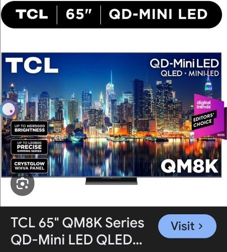 2025 TCL QM8K 65" QUANTOM DOT-MINI-LED