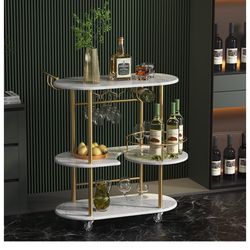 Gold Bar Carts with 4-Tier Storage Shelves, Mobile Bar Serving Cart with Wine Rack and Glass Holder, for The Home, Kitchen, Living Room, Dining Room