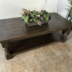 Pottery Barn Dark Wood Coffee Table with Storage Shelf