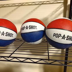 Set Of Three Pop A Shot Miniature Red White And Blue Basketballs