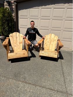 wooden Adirondack chairs.