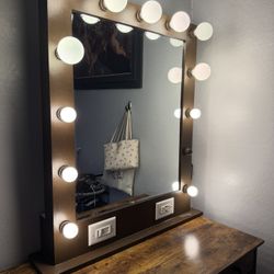 Vanity Mirror with Lights and Table with Drawers
