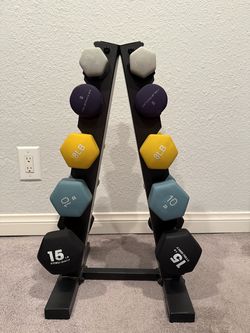 Complete Dumbbell Weight Set + Storage Rack – 3, 5, 8, 10 & 15 lb Pairs