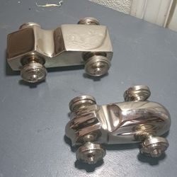 A Pair (2) Cast Metal Racecar Roadster Car Auto 