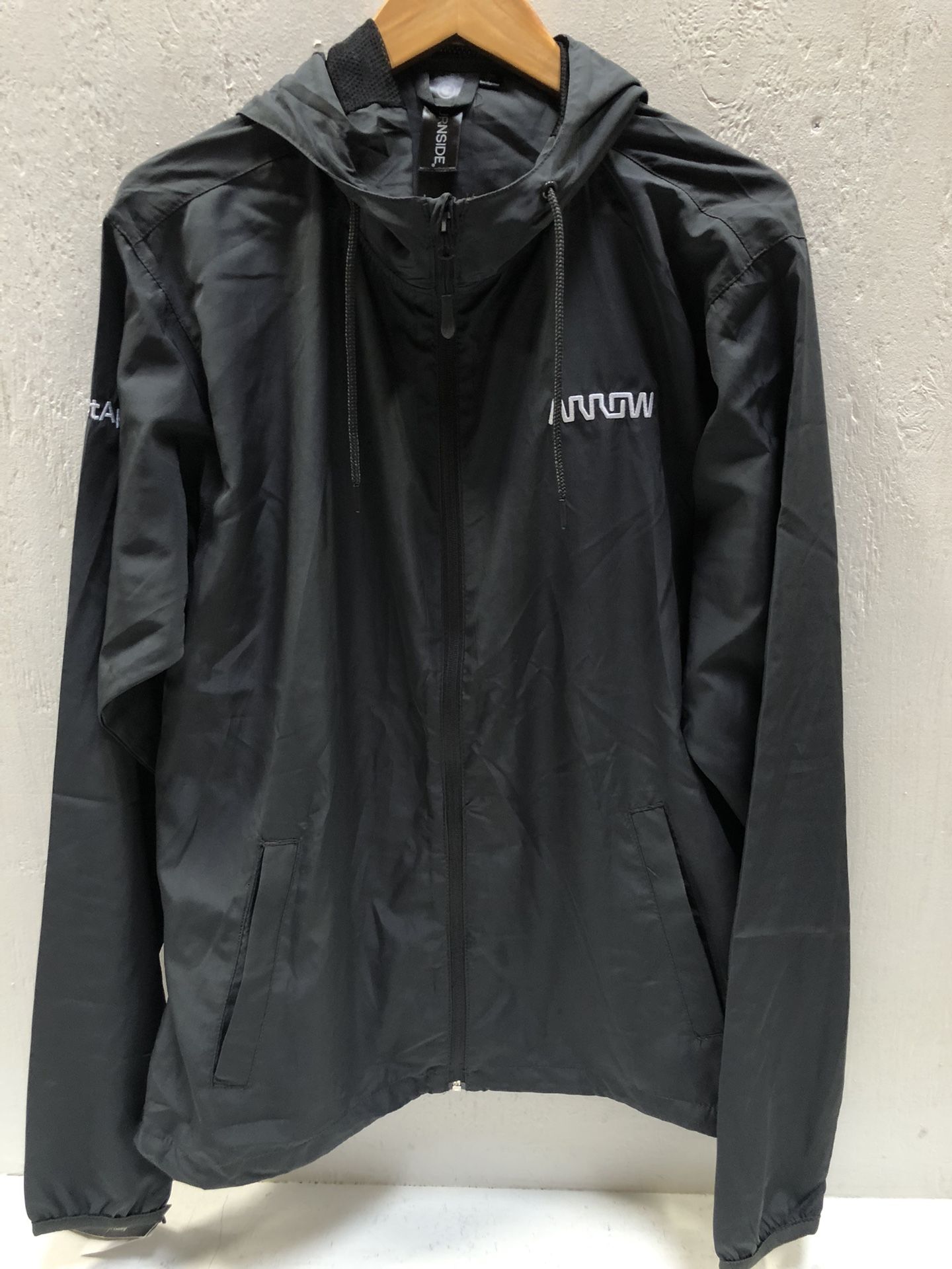 Burnside Men’s Windbreaker Jacket Steel Color Net App Arrow Zip Up Hooded Size L