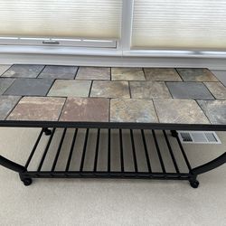 Stone/metal coffee table and 2 matching end tables