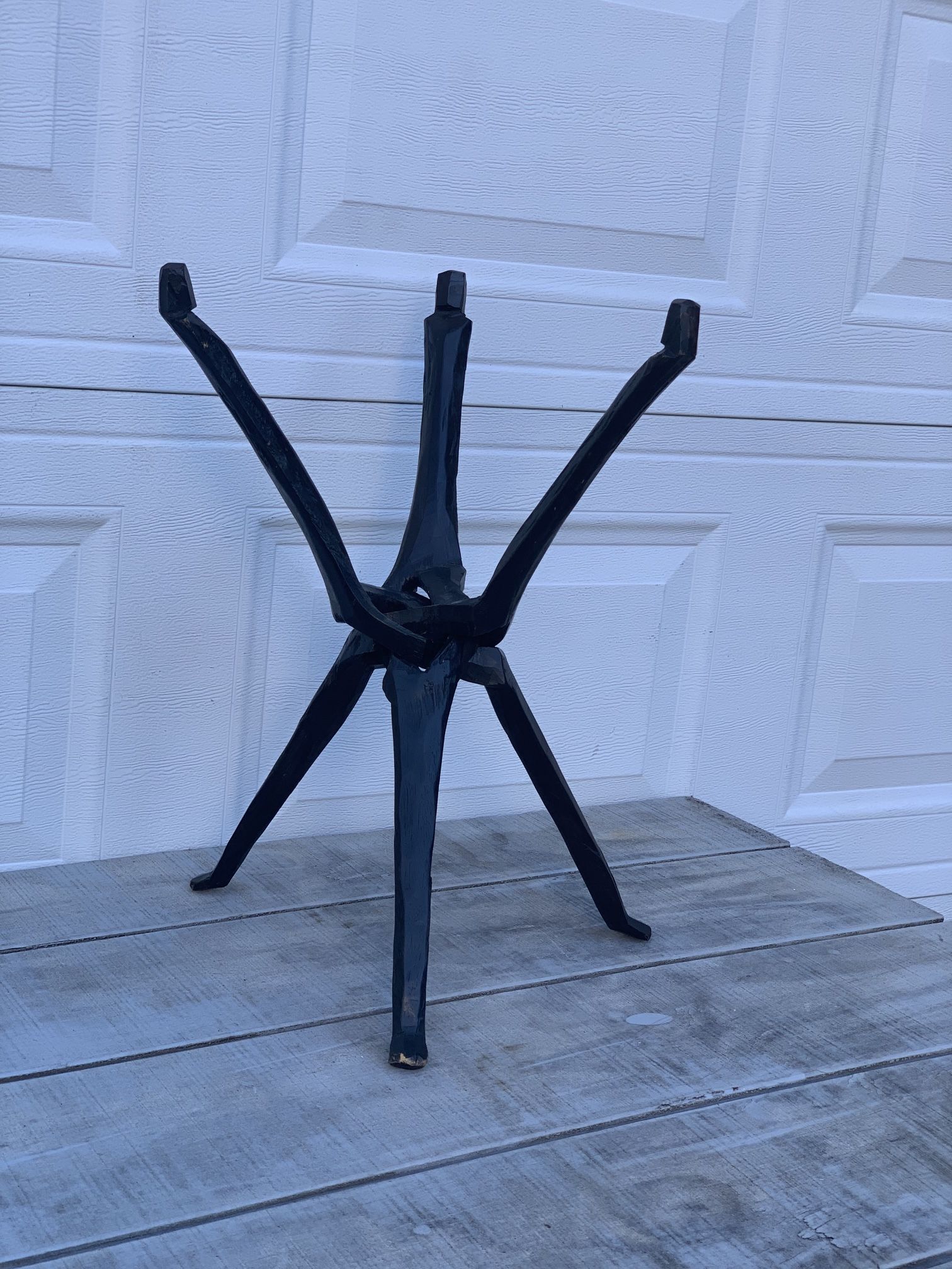 Vintage Hand Carved Solid Wood Folding Tripod Plant Stand 20.5” Heavy One Piece