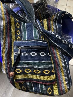 Cotton Weave Bags Long Strap With Front Zipper Pocket
