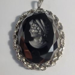 Vintage antique cameo glass pendant womans jewelry