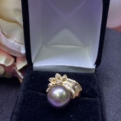 14K Black Pear Lds ring 