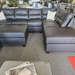 Brand New 112" x 85" Brown Bonded Reversible Sectional + Ottoman