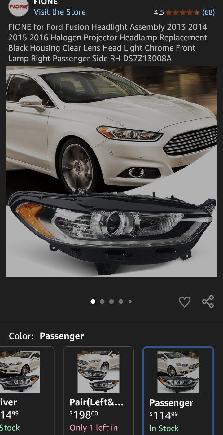 FIONE for Ford Fusion Headlight Assembly 2013 2014 2015 2016 Halogen Projector Headlamp Replacement