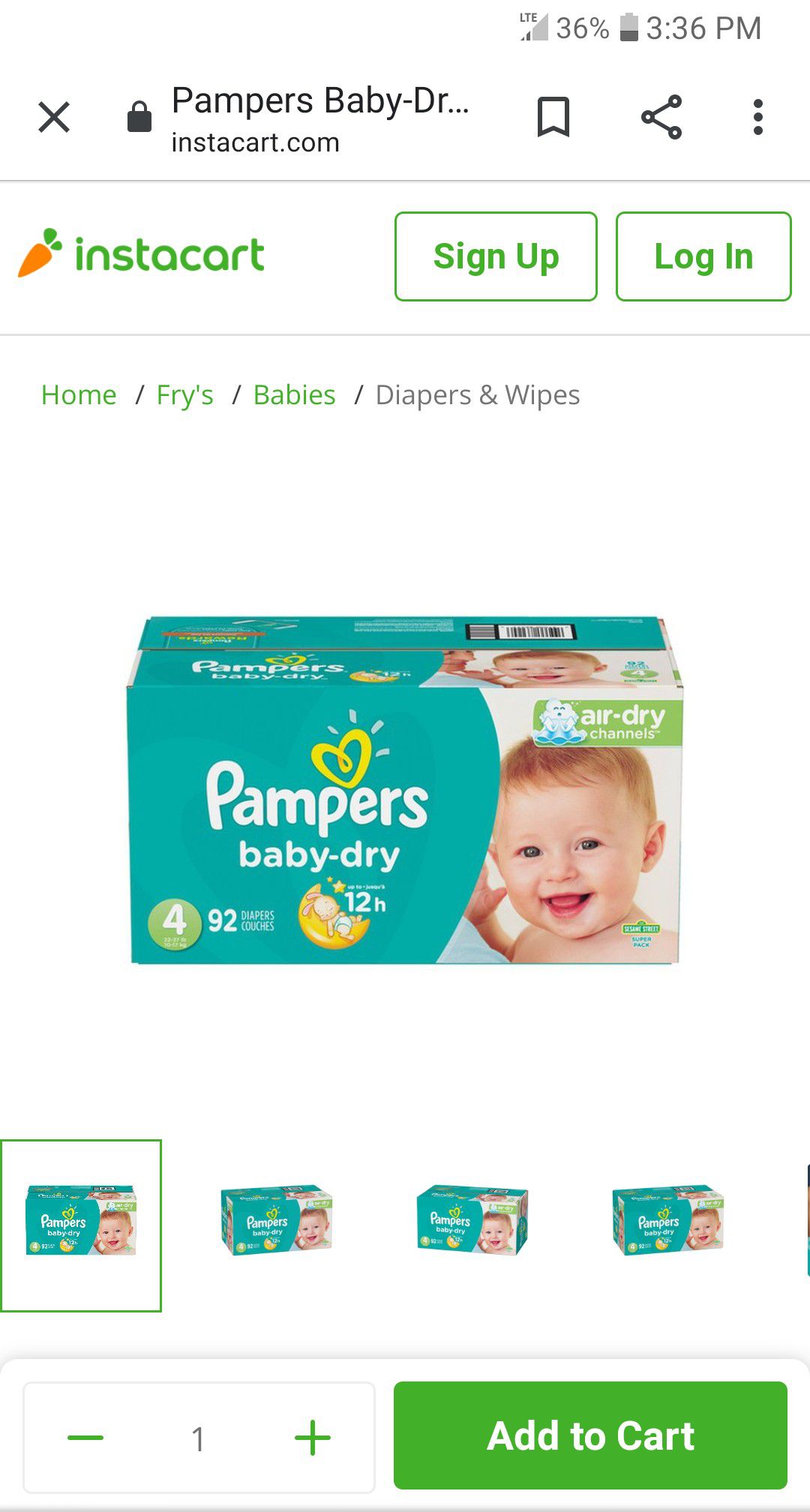 Pampers Baby dry Size 4 92 count 1 in Stock Nw)