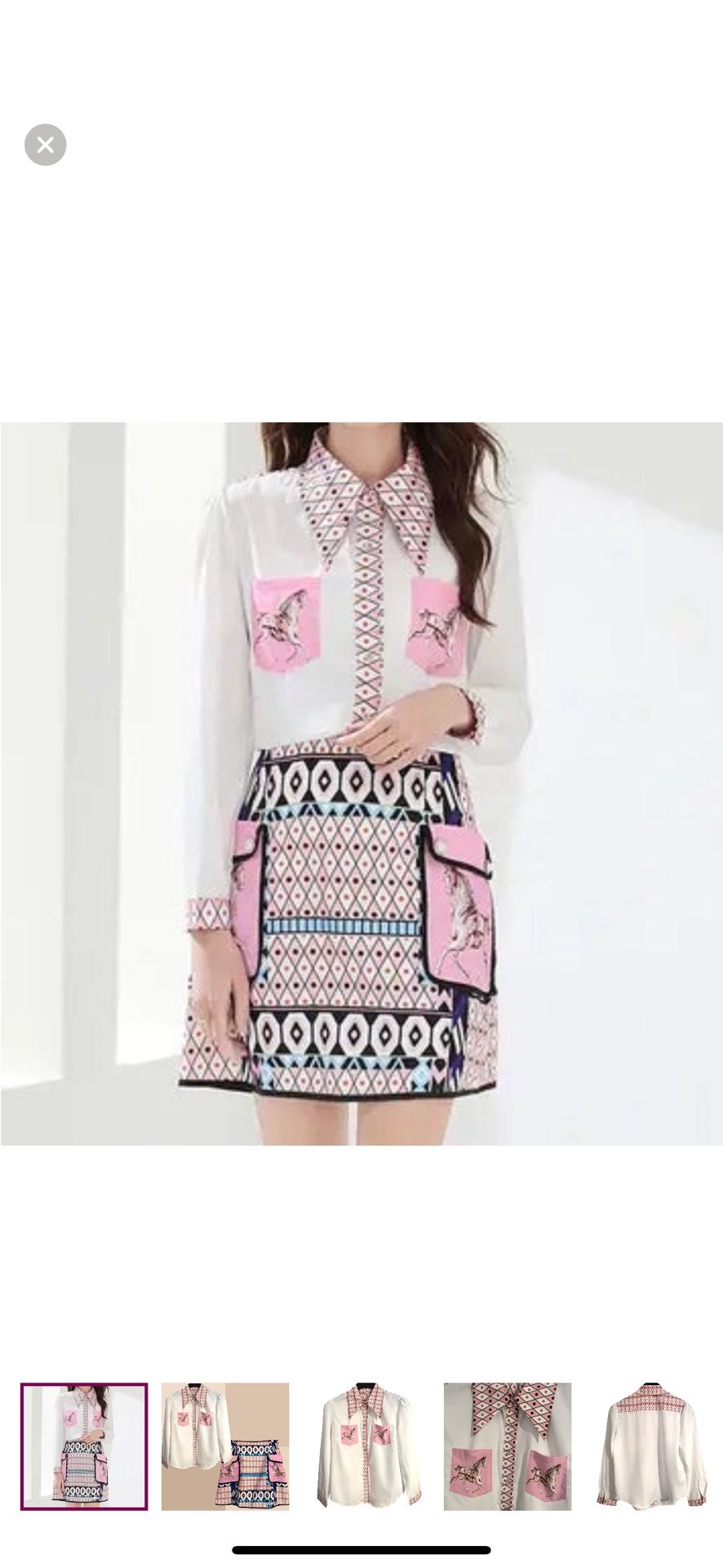 Comino Couture Equestrian Long Sleeve Blouse & Embellished Mini Skirt Set Sz L