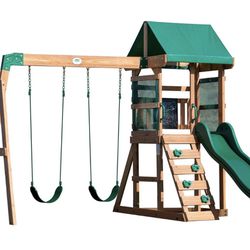 Swing Set With Slide Tree House Climbing Wall