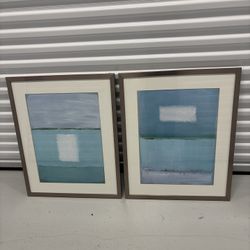 Framed Wall Art “Azure Blue I" and "Azure Blue II" by artist Caroline Gold 