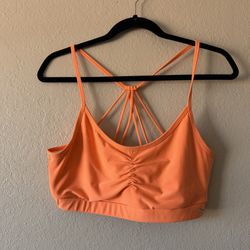 X By Gottex, Women Peach Strappy Ruched Front Sports Bra, Size L